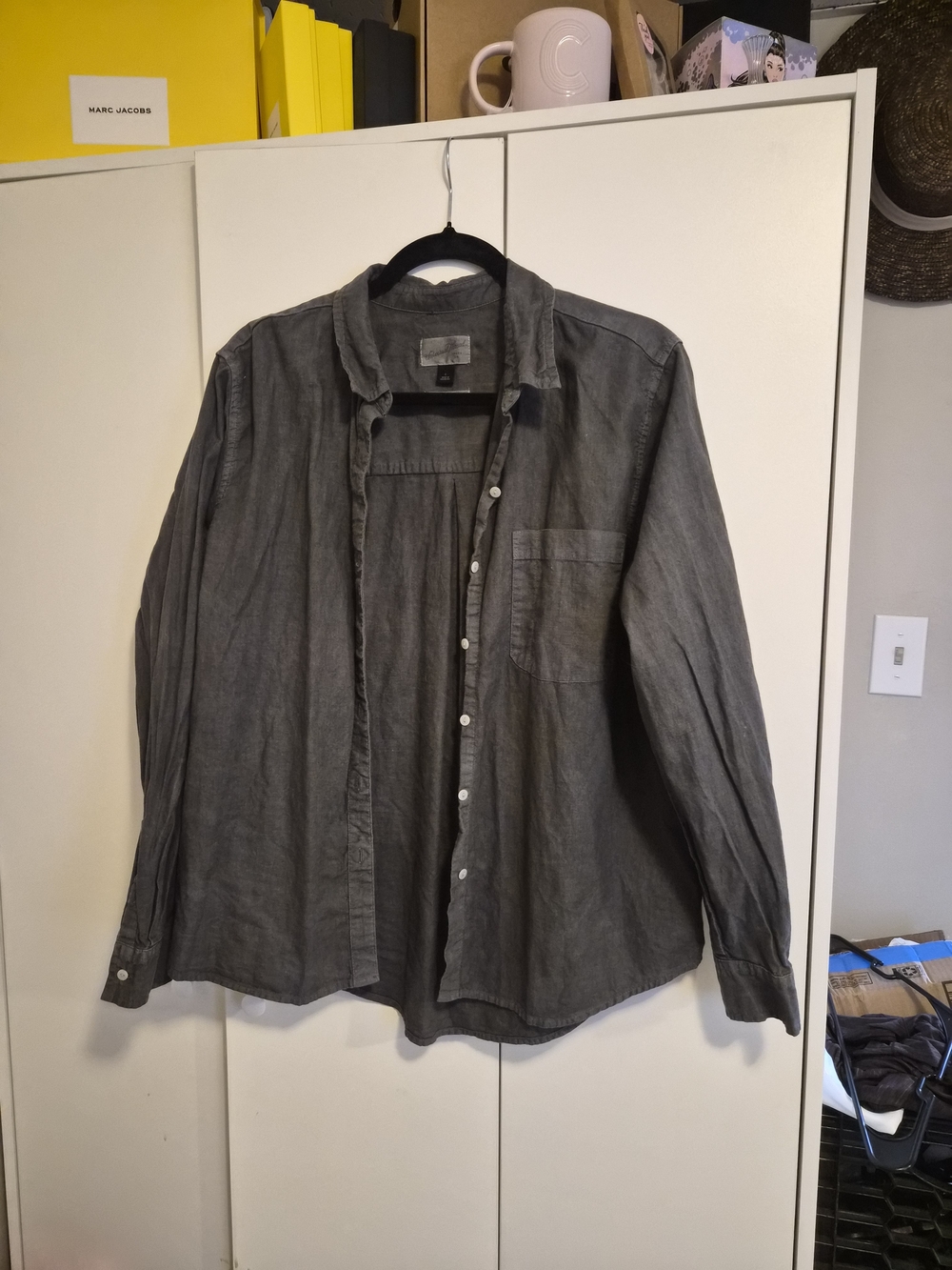 Womens Casual Long-Sleeve Button-Up Shirt Gray Denim
